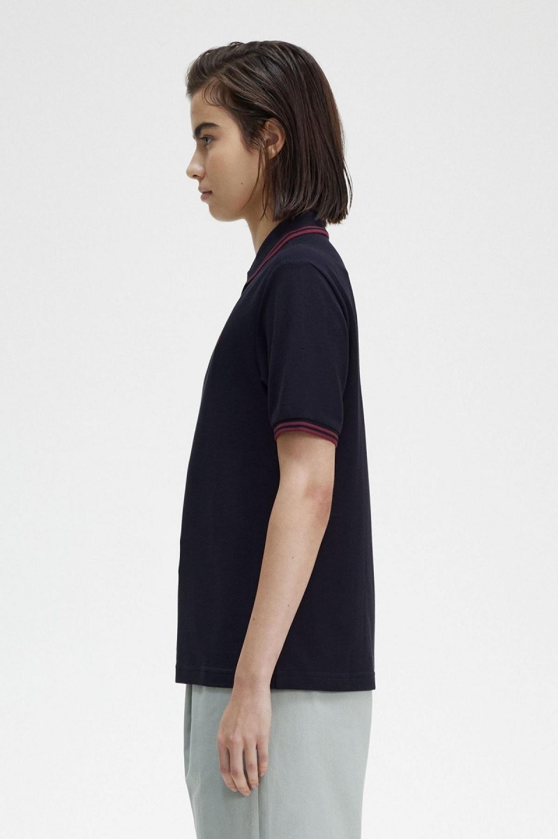 Navy / Oxblood / Oxblood Fred Perry G3600 Women's Fred Perry Shirt | MSGFT16093