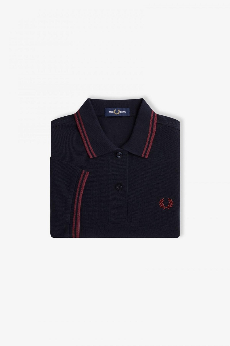 Navy / Oxblood / Oxblood Fred Perry G3600 Women\'s Fred Perry Shirt | MSGFT16093