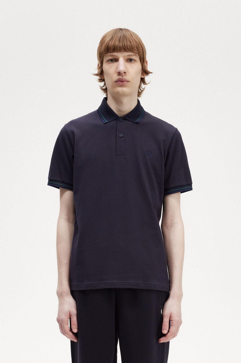 Navy / Petrol Blue / French Navy Fred Perry M12 Men's Fred Perry Shirt | ZSGNQ56806