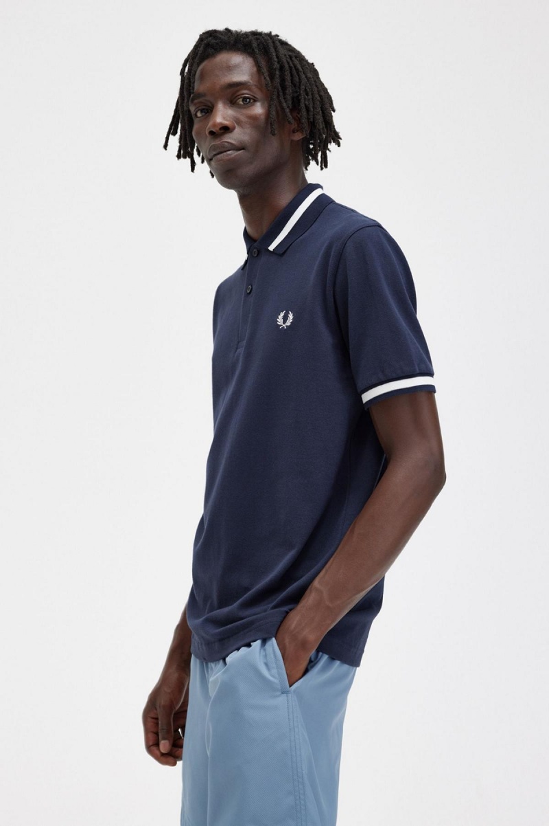 Navy / Snow White Fred Perry M2 Men's Polo Shirts | TSGWZ47875