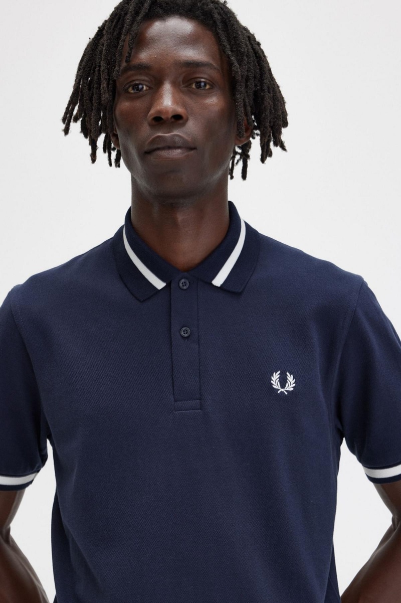 Navy / Snow White Fred Perry M2 Men's Polo Shirts | TSGWZ47875