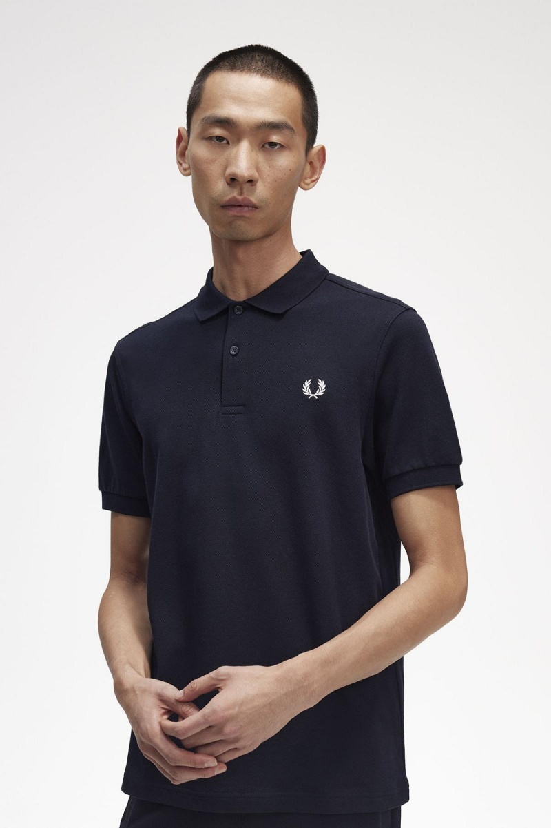 Navy / Snow White Fred Perry M6000 Men's Fred Perry Shirt | SGCIF48502