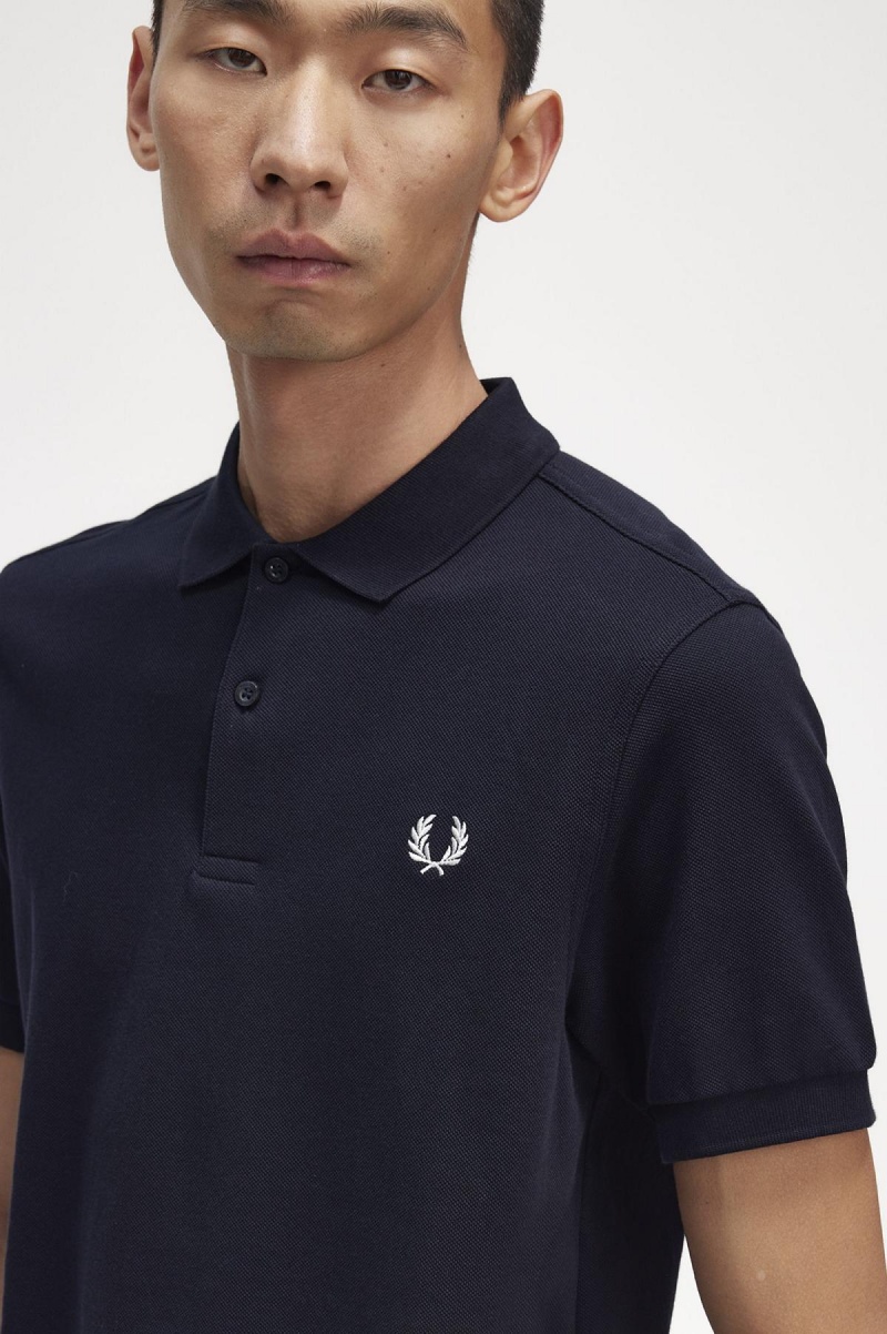 Navy / Snow White Fred Perry M6000 Men's Fred Perry Shirt | SGCIF48502