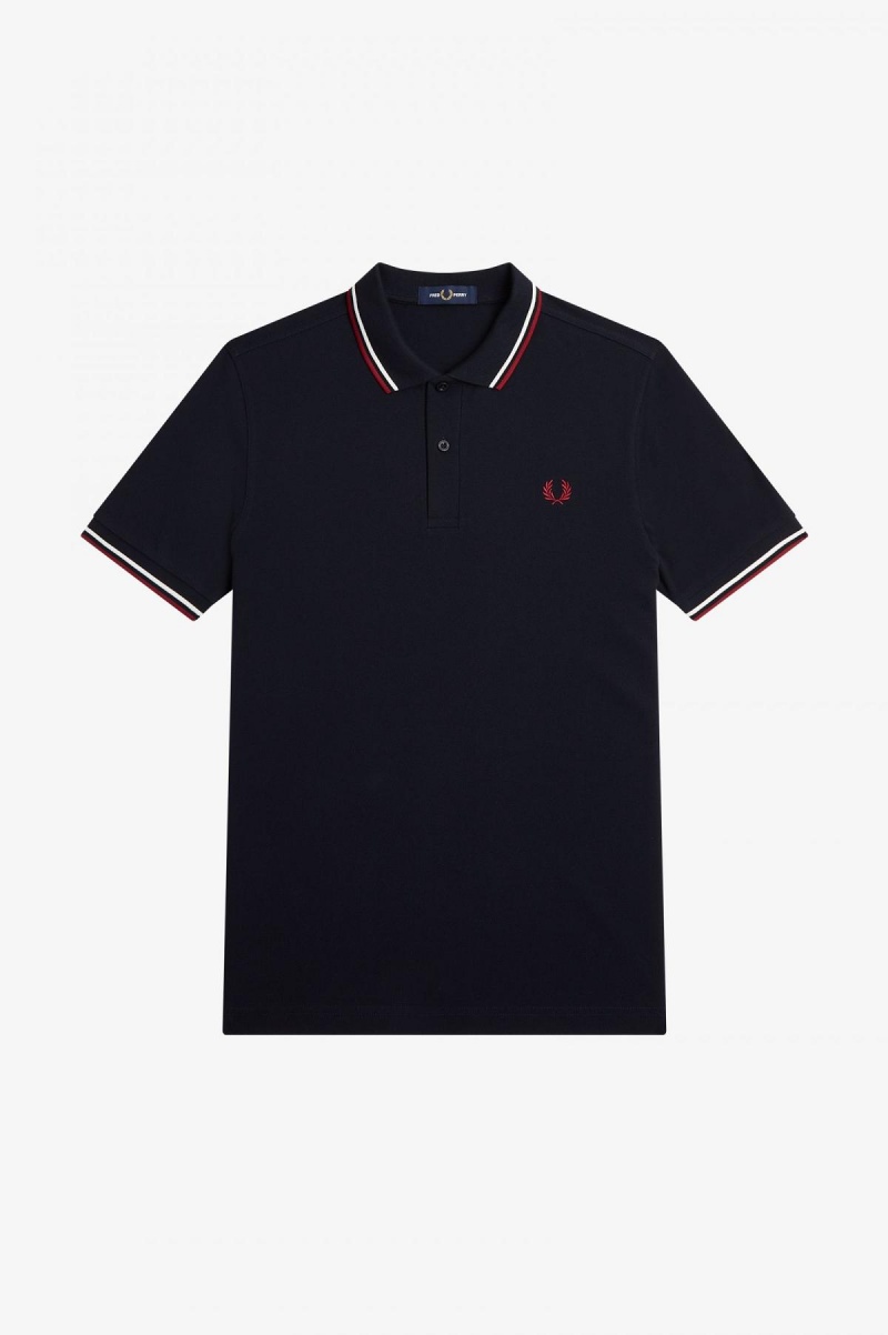 Navy / Snow White / Burnt Red Fred Perry M3600 Men's Fred Perry Shirt | SGQAV87445