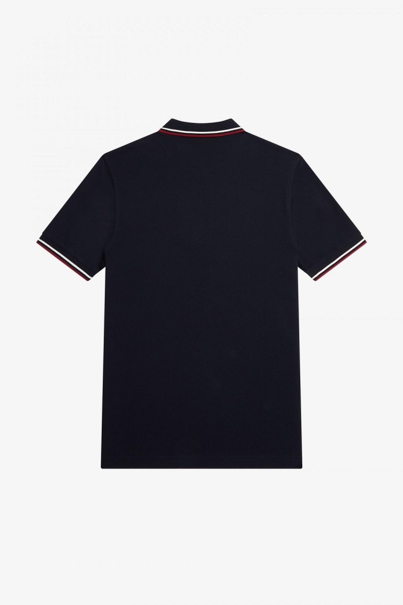 Navy / Snow White / Burnt Red Fred Perry M3600 Men's Fred Perry Shirt | SGQAV87445