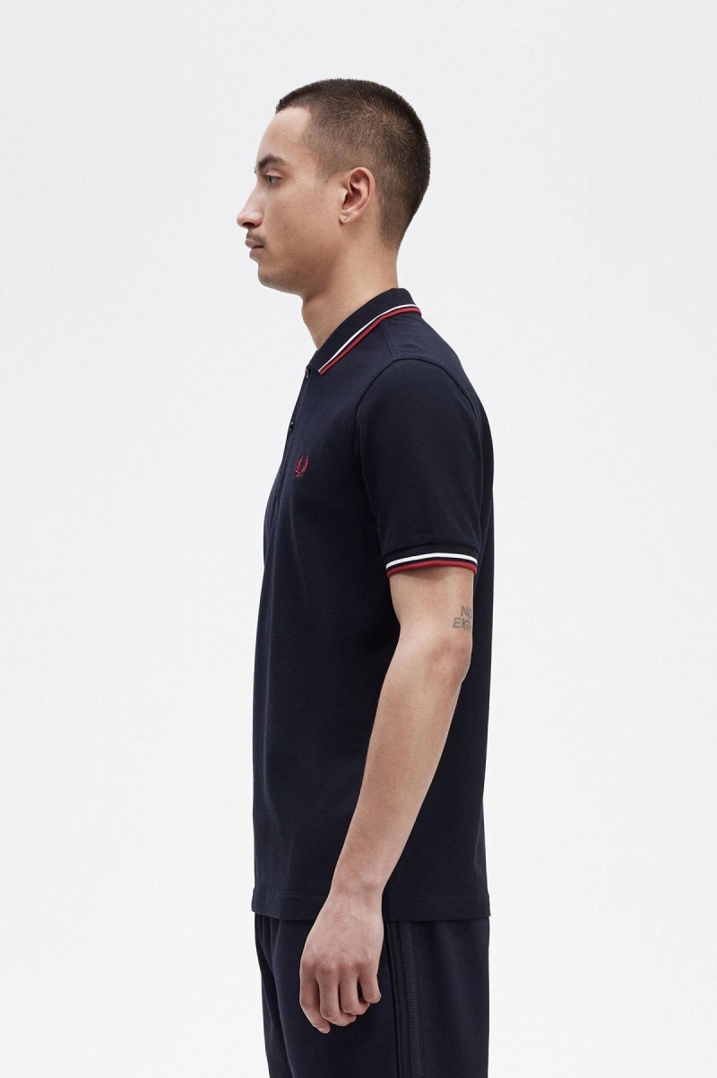 Navy / Snow White / Burnt Red Fred Perry M3600 Men's Fred Perry Shirt | SGQAV87445