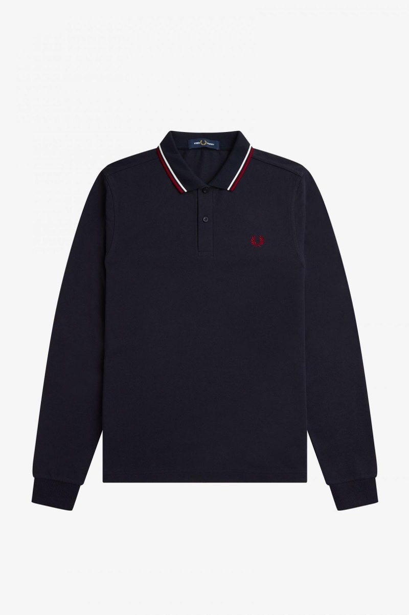 Navy / Snow White / Burnt Red Fred Perry M3636 Men's Fred Perry Shirt | SGIIZ95903