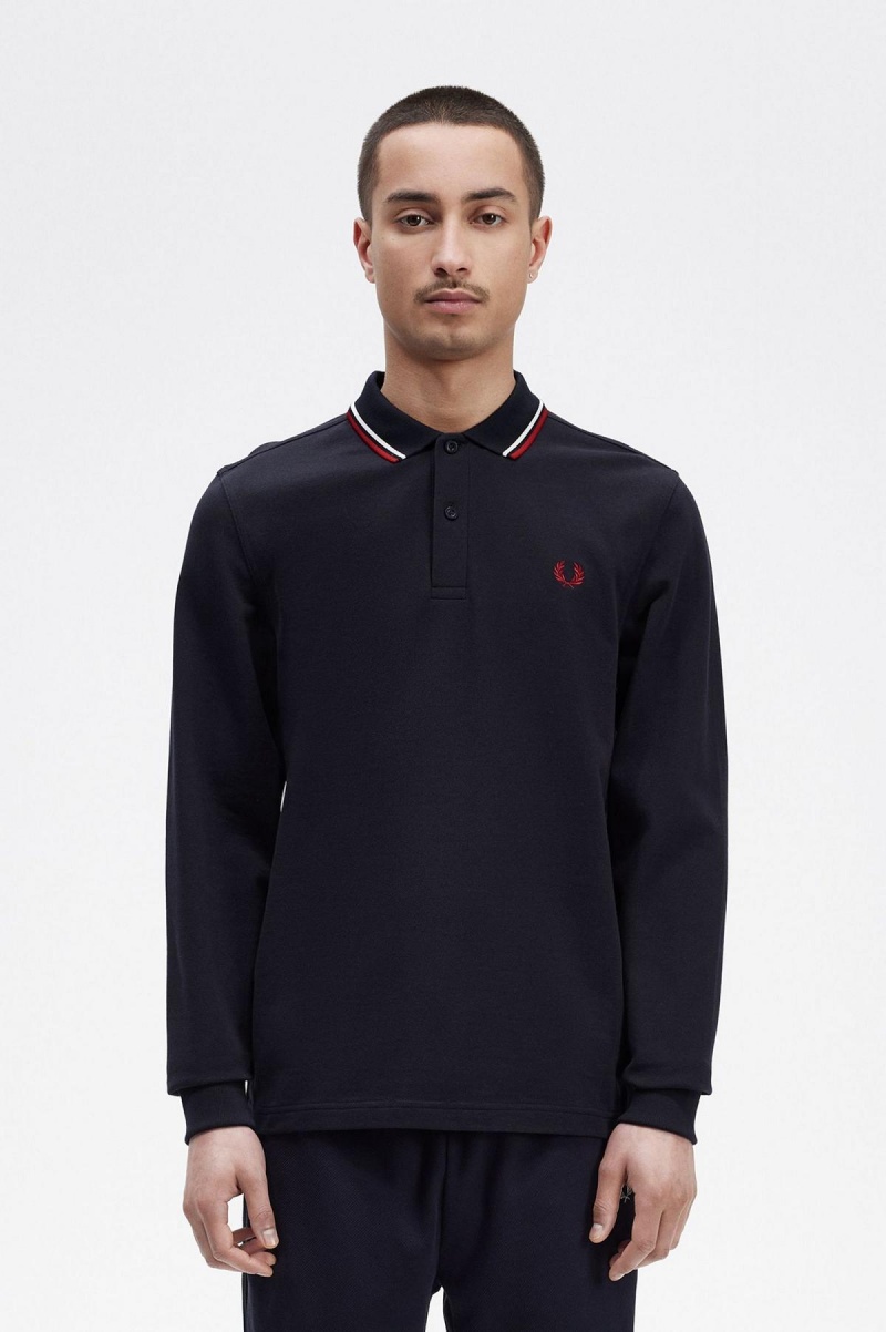 Navy / Snow White / Burnt Red Fred Perry M3636 Men's Fred Perry Shirt | SGIIZ95903