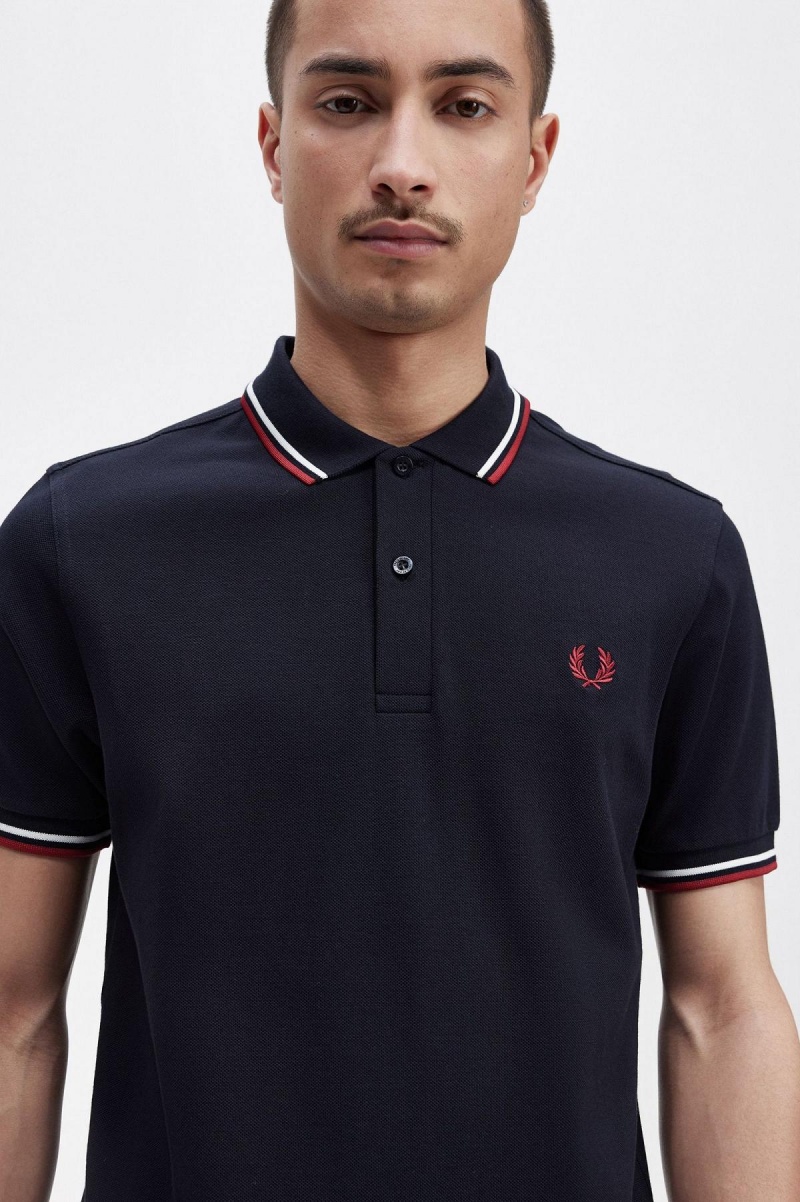 Navy / Snow White / Burnt Red Fred Perry M3600 Men's Polo Shirts | SGDFL72843