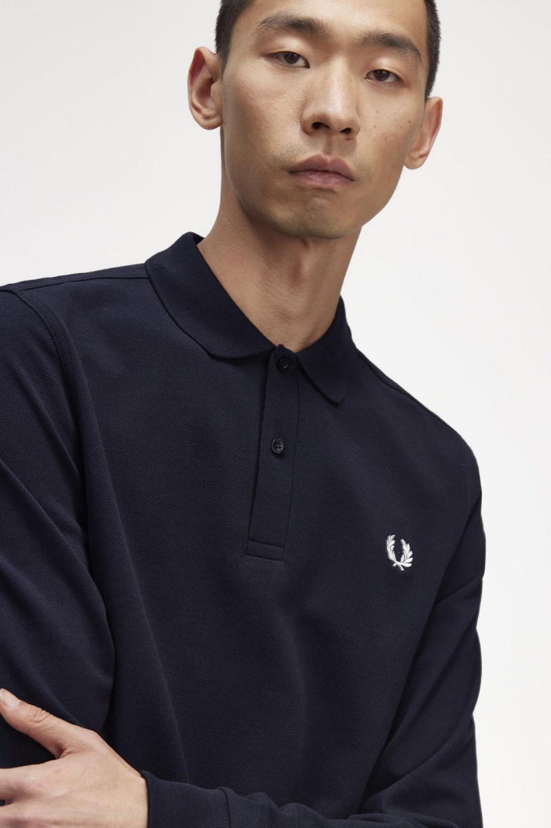 Navy / White Fred Perry M6006 Men's Polo Shirts | QSGUV85161