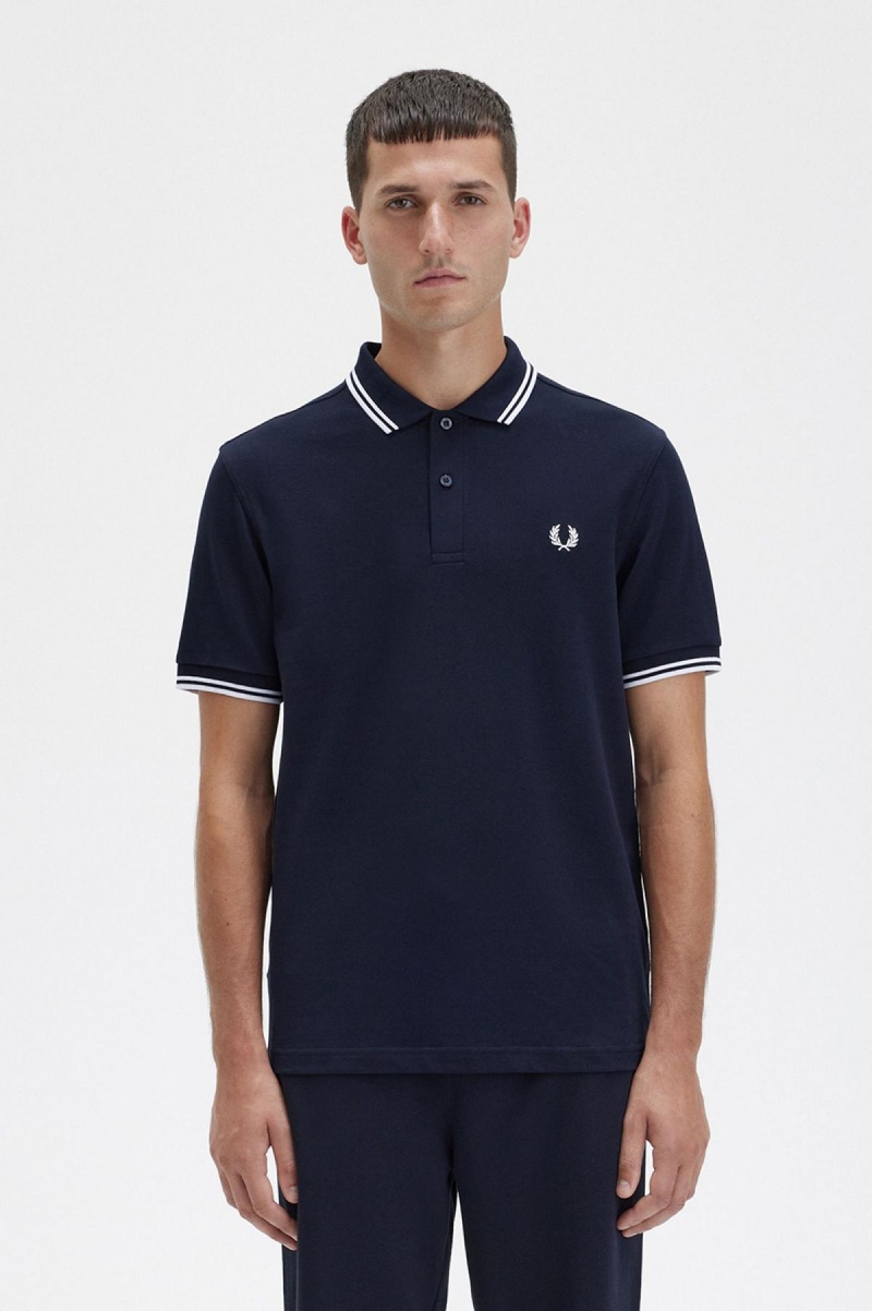 Navy / White / White Fred Perry M3600 Men's Fred Perry Shirt | BSGSD58064