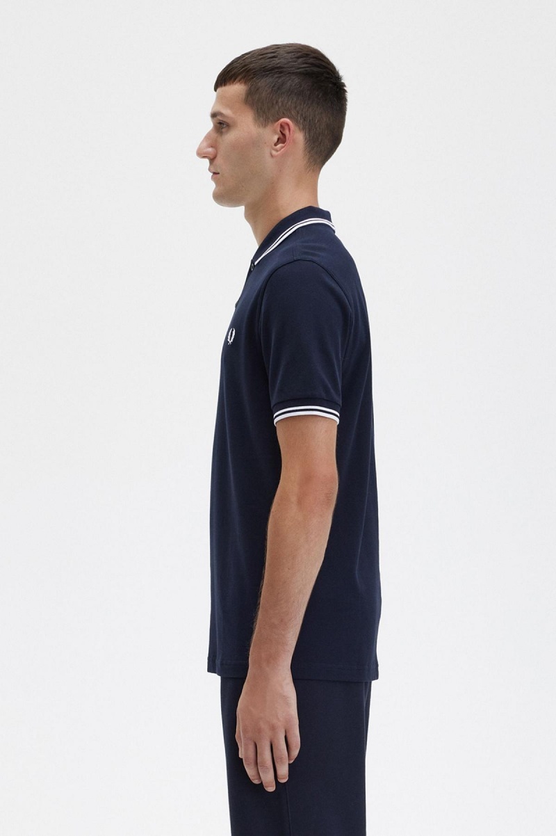 Navy / White / White Fred Perry M3600 Men's Fred Perry Shirt | BSGSD58064