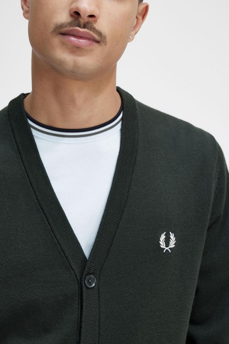 Night Green Fred Perry Classic Cardigan Men's Knitwear | ASGWC11590