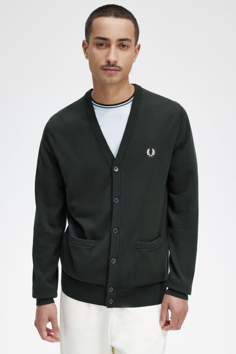 Night Green Fred Perry Classic Cardigan Men's Knitwear | ASGWC11590