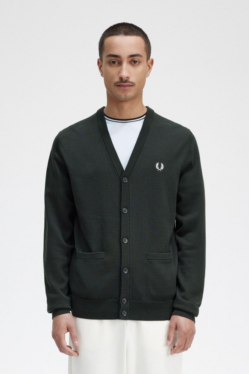 Night Green Fred Perry Classic Cardigan Men\'s Knitwear | ASGWC11590