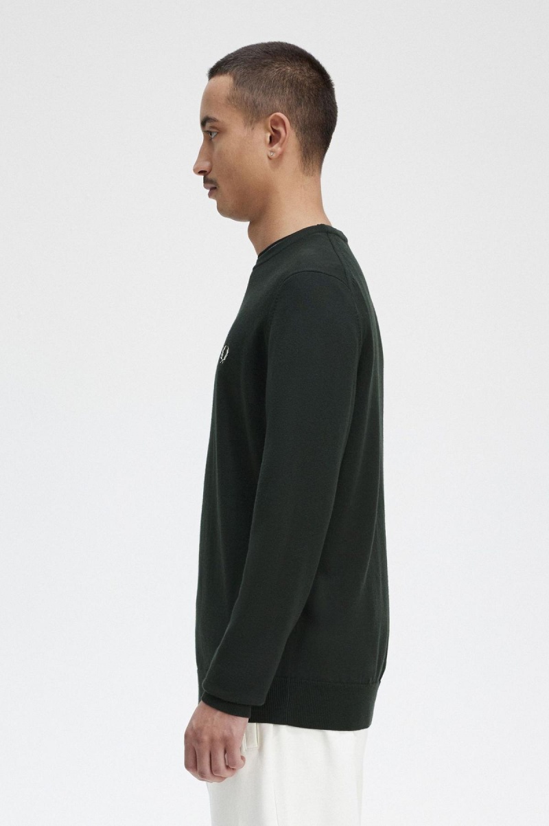 Night Green Fred Perry Classic Crew Neck Jumper Men's Knitwear | DSGVO46608