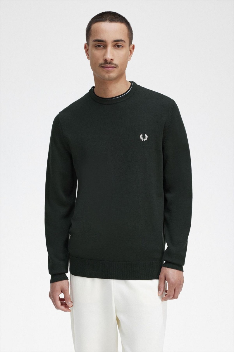 Night Green Fred Perry Classic Crew Neck Jumper Men's Knitwear | DSGVO46608