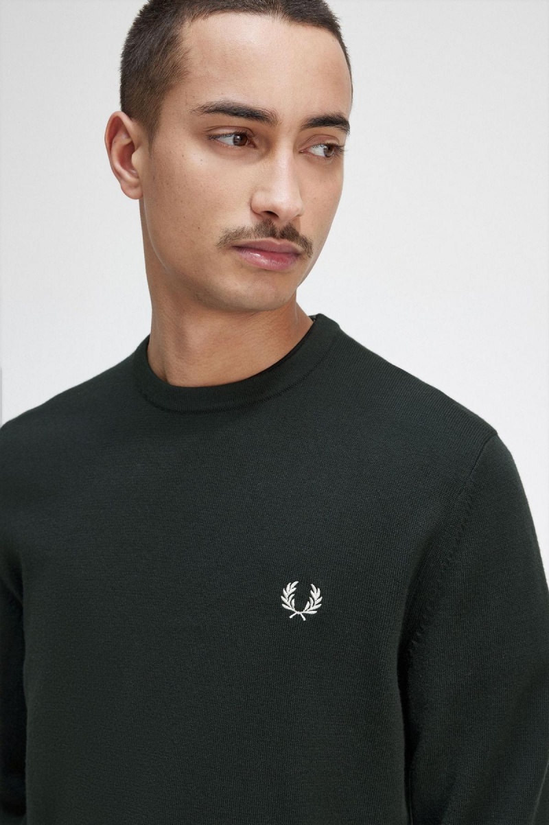 Night Green Fred Perry Classic Crew Neck Jumper Men's Knitwear | DSGVO46608