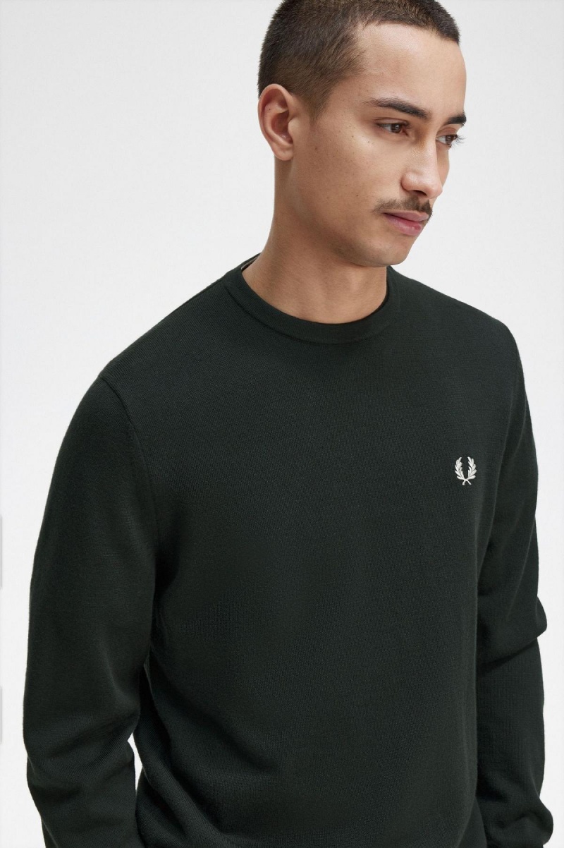 Night Green Fred Perry Classic Crew Neck Jumper Men's Knitwear | DSGVO46608