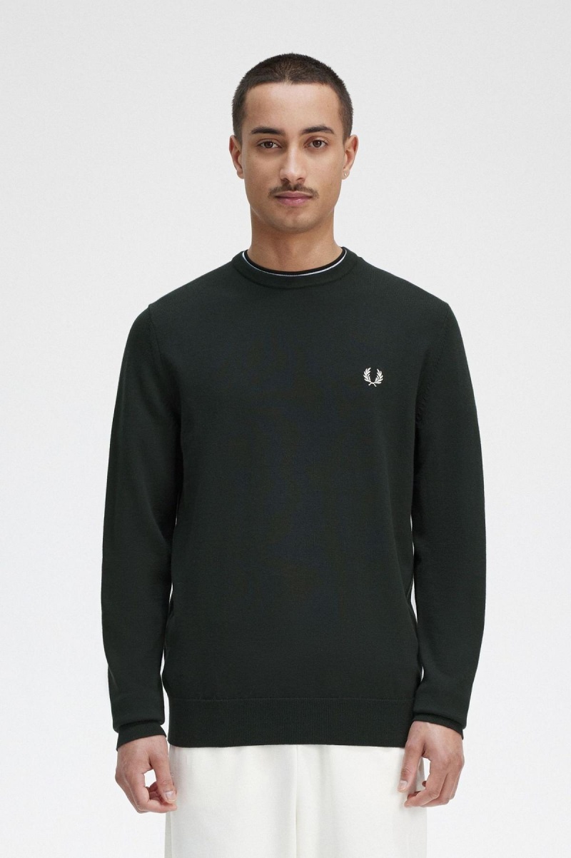 Night Green Fred Perry Classic Crew Neck Jumper Men\'s Knitwear | DSGVO46608