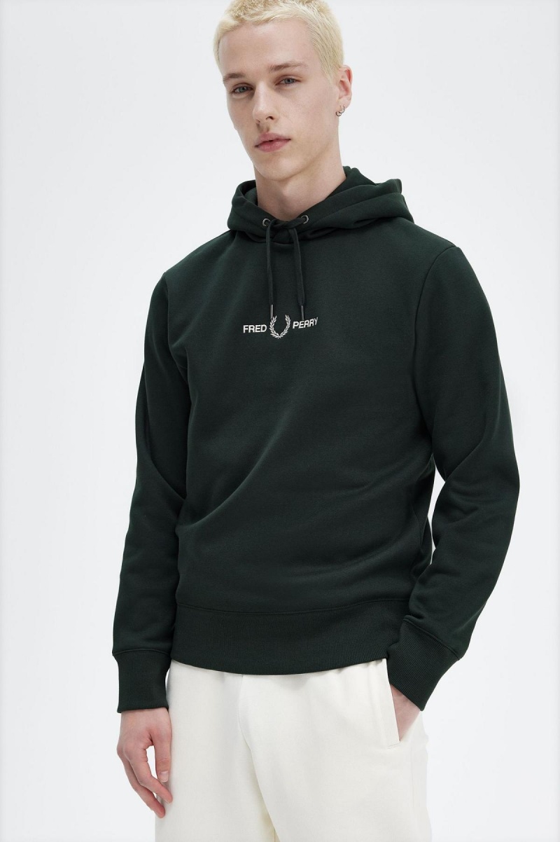 Night Green Fred Perry Embroidered Hooded Men's Sweatshirts | FSGUI27962