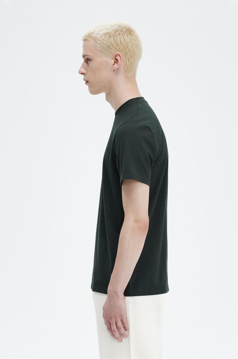 Night Green Fred Perry Embroidered Men's T Shirts | SGJZR89244