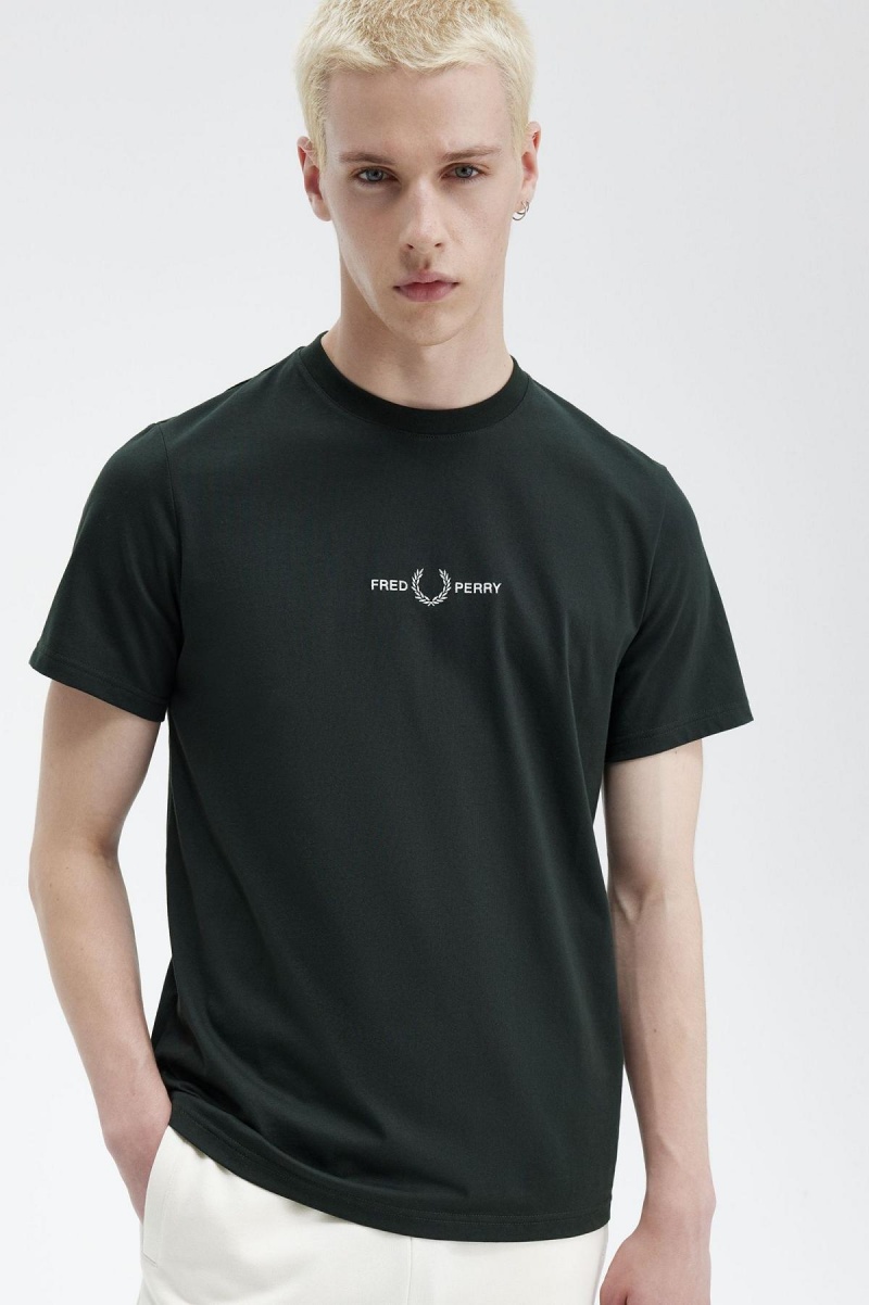 Night Green Fred Perry Embroidered Men's T Shirts | SGJZR89244