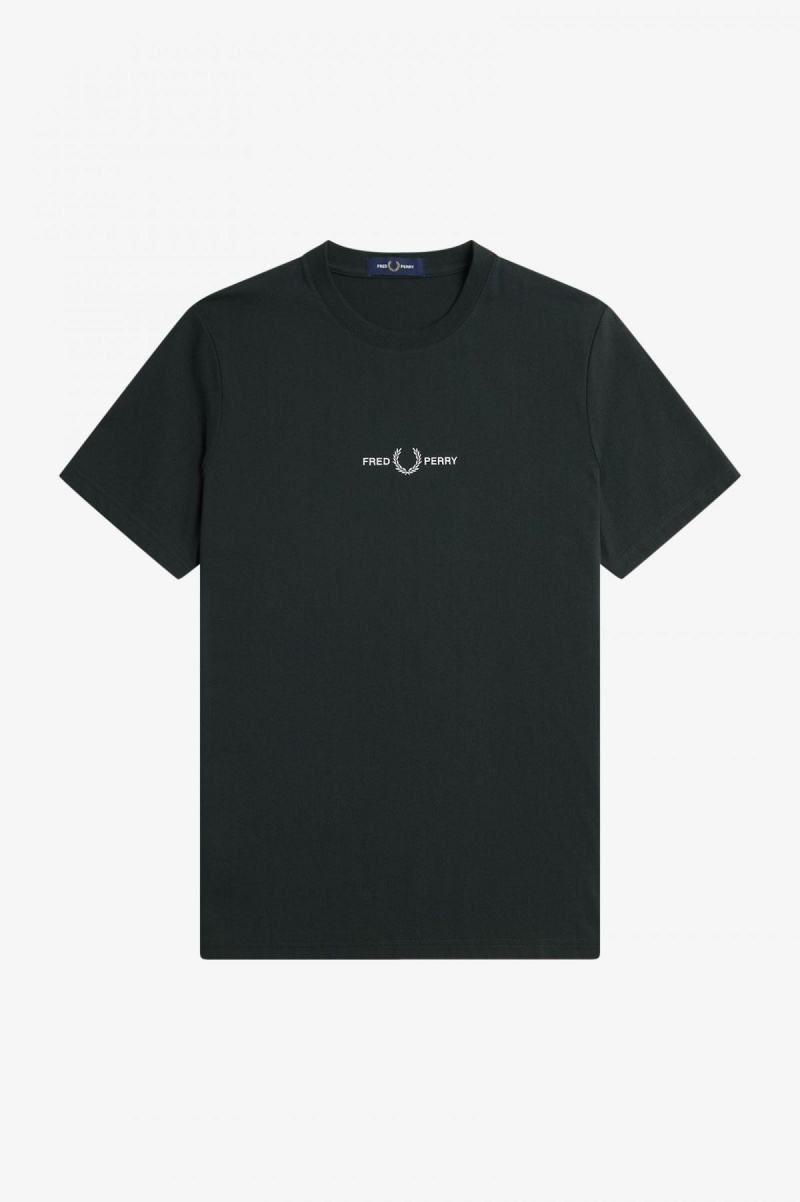 Night Green Fred Perry Embroidered Men's T Shirts | SGJZR89244