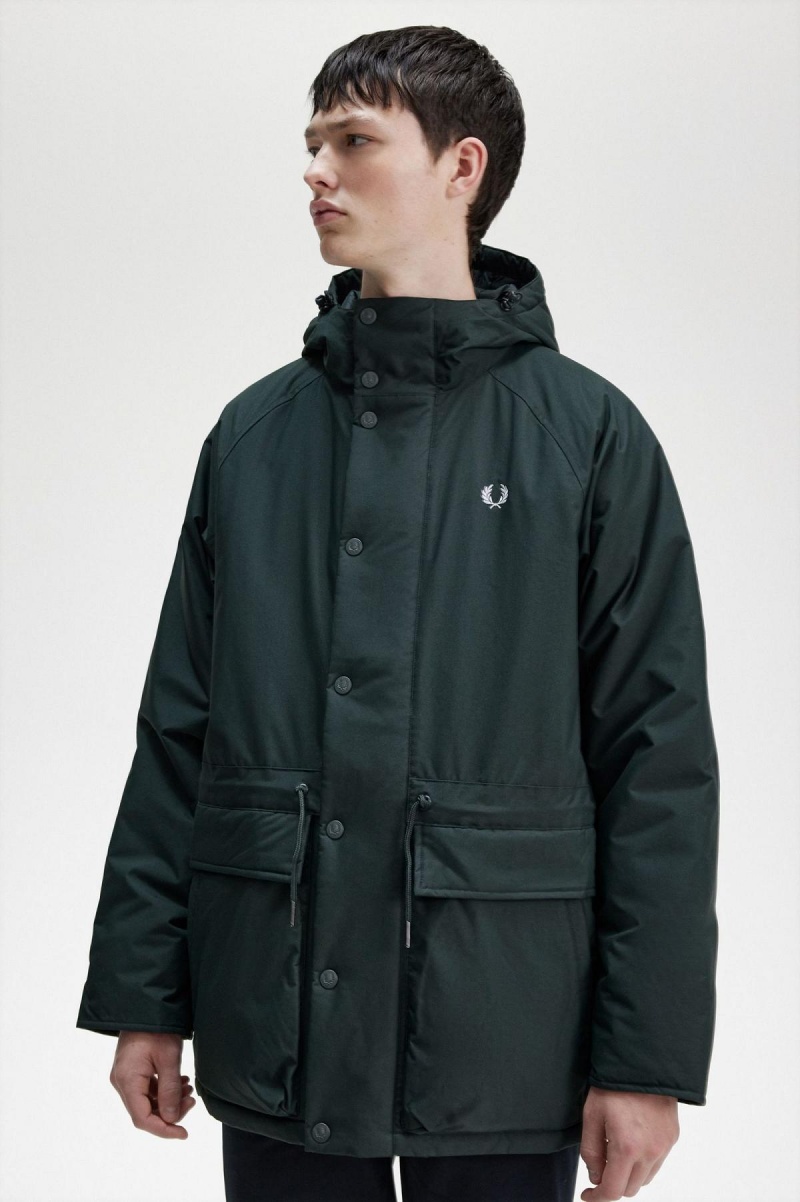 Night Green Fred Perry Padded Zip Through Men's Coats | SGNEJ46891