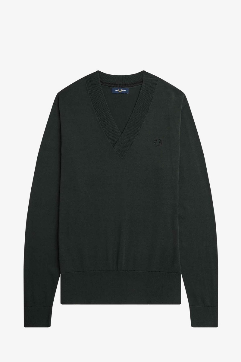 Night Green Fred Perry V-Neck Jumper Men's Knitwear | QSGUV35631