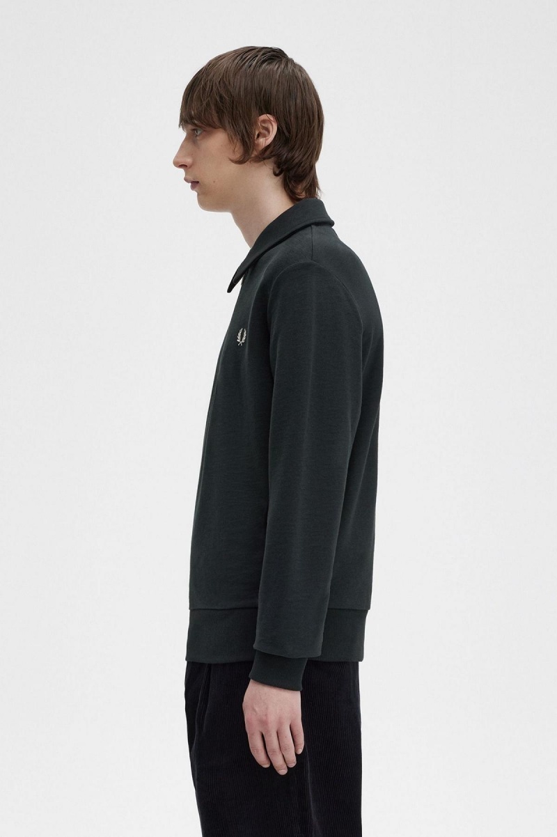 Night Green Fred Perry Zip Neck Collar Men's Sweatshirts | BSGSO73945