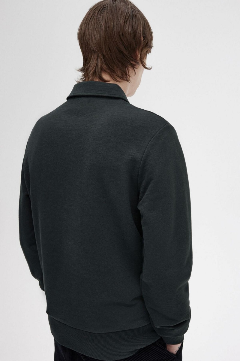 Night Green Fred Perry Zip Neck Collar Men's Sweatshirts | BSGSO73945