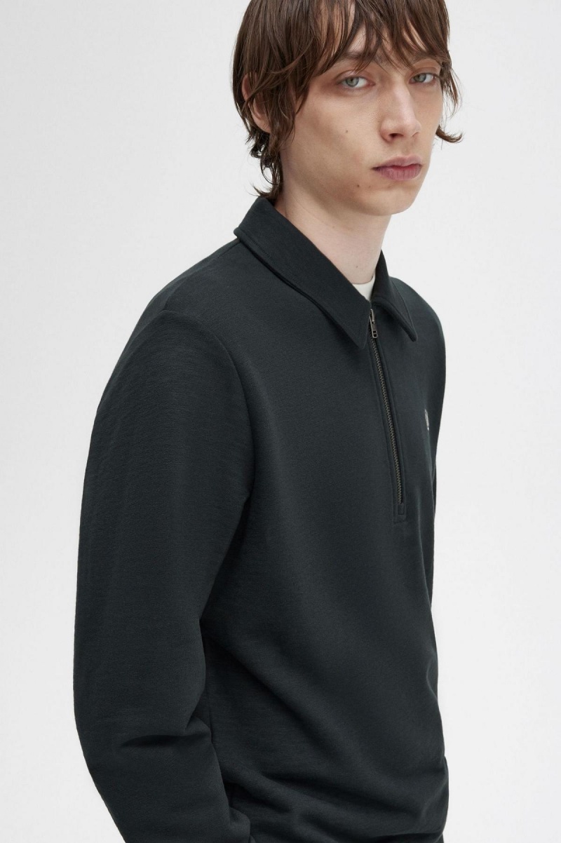 Night Green Fred Perry Zip Neck Collar Men's Sweatshirts | BSGSO73945