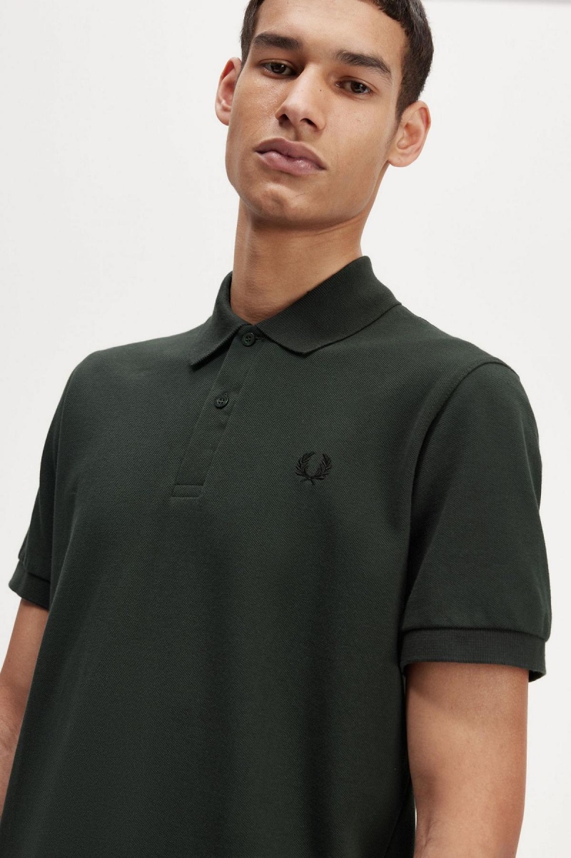 Night Green / Black Fred Perry M3 Men's Polo Shirts | SGICD72477