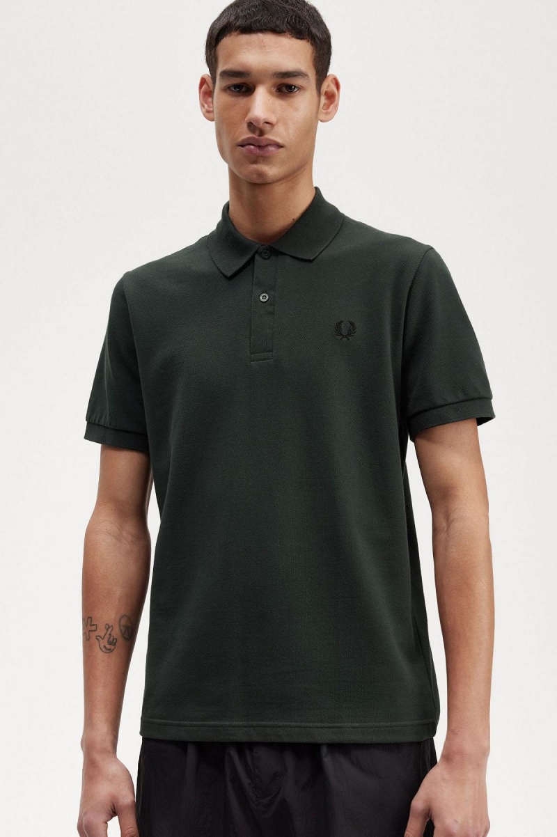 Night Green / Black Fred Perry M3 Men's Polo Shirts | SGICD72477