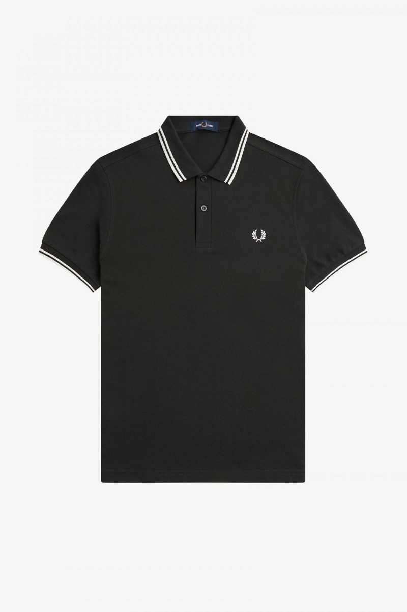 Night Green / Snow White / Snow White Fred Perry M3600 Men's Fred Perry Shirt | DSGVO47823