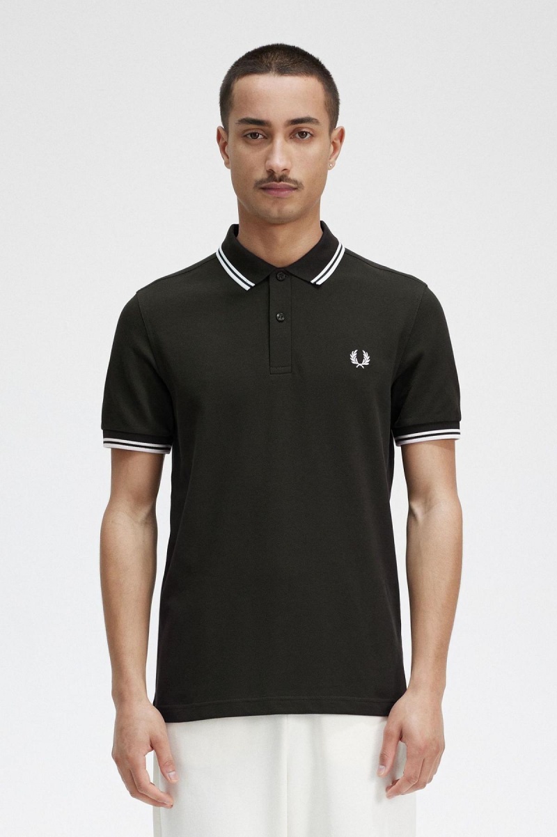 Night Green / Snow White / Snow White Fred Perry M3600 Men's Fred Perry Shirt | DSGVO47823