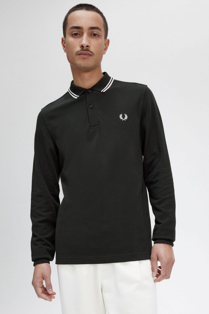 Night Green / Snow White / Snow White Fred Perry M3636 Men's Polo Shirts | SGQAV24991