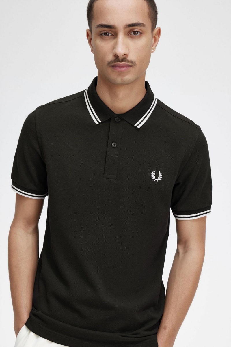 Night Green / Snow White / Snow White Fred Perry M3600 Men's Polo Shirts | ESGHC63889