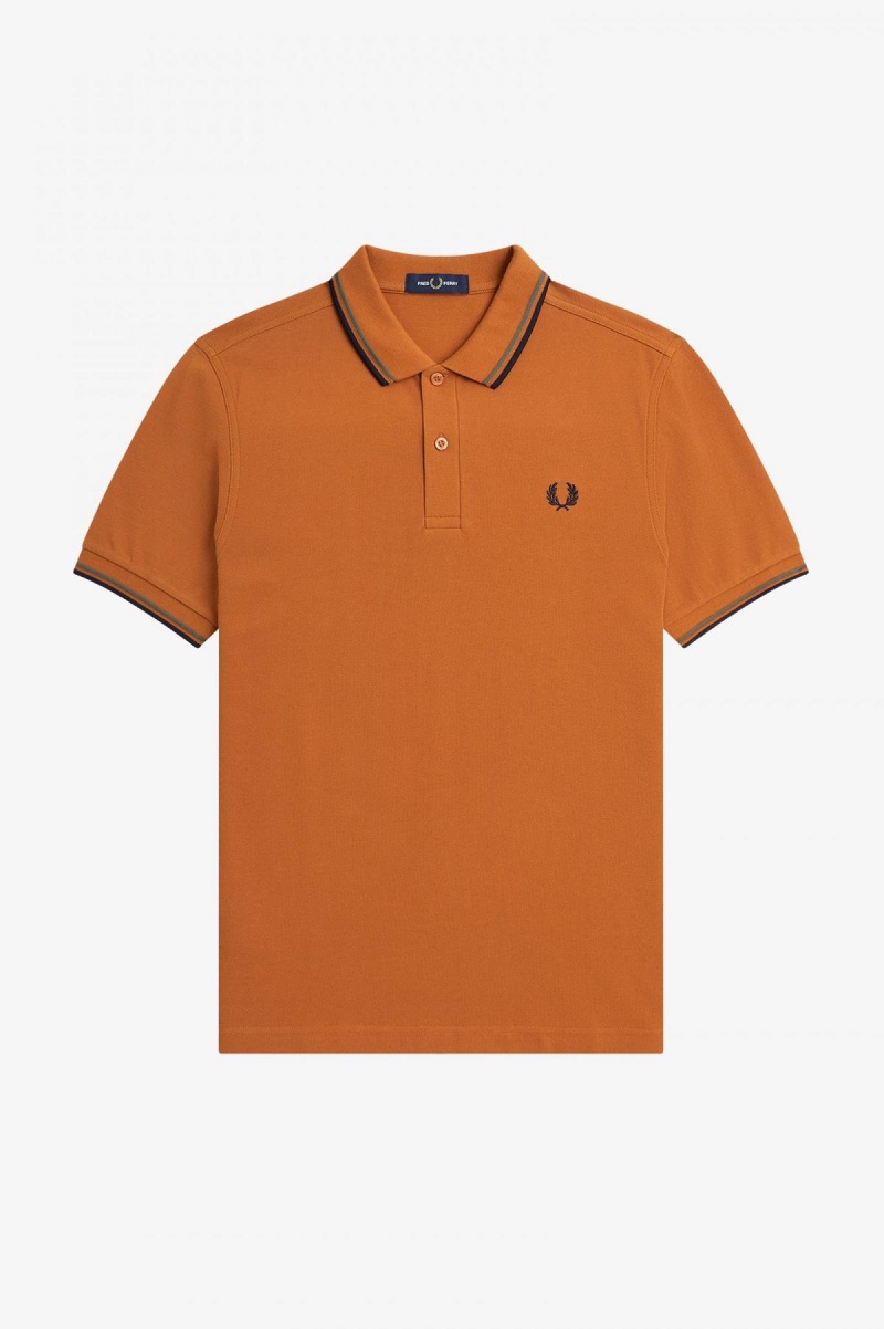 Nut Flake / Field Green / Navy Fred Perry M3600 Men's Fred Perry Shirt | SGEAH40169