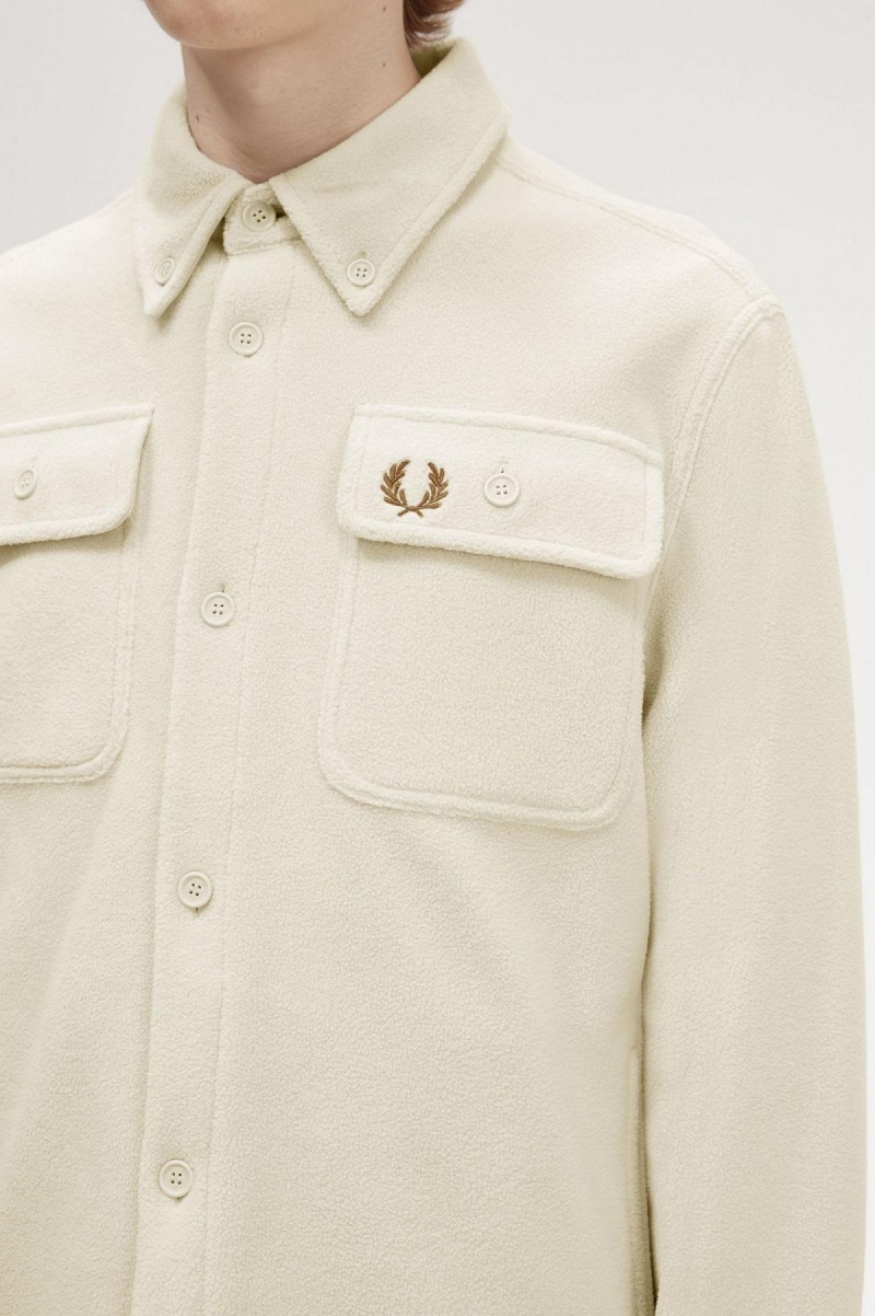 Oatmeal Fred Perry Fleece Men's Shirts | SGCVG73854