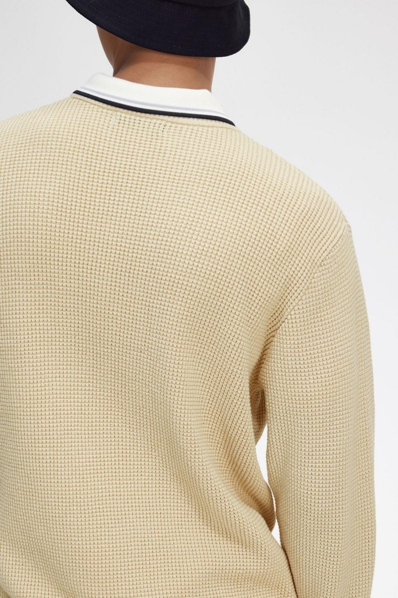 Oatmeal Fred Perry Waffle Stitch Jumper Men's Knitwear | SGJZR81853