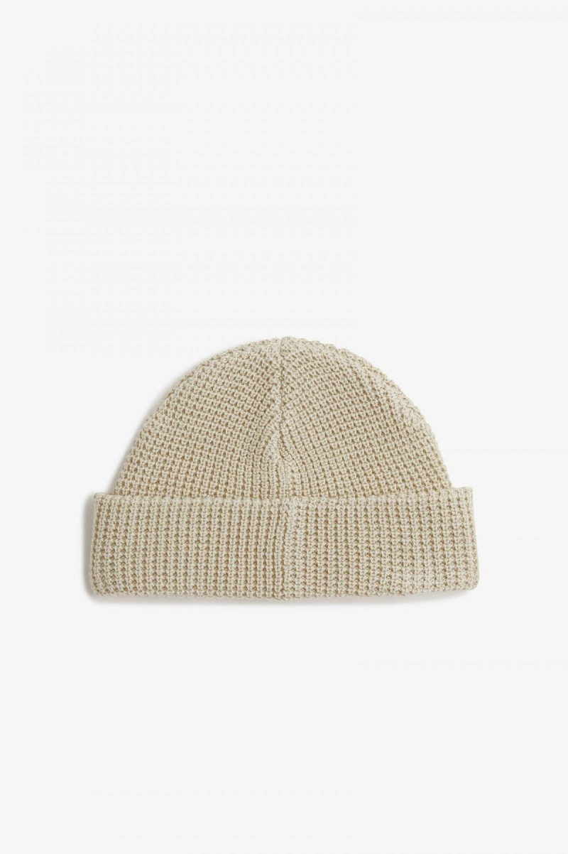 Oatmeal / Black Fred Perry Waffle Knit Accessories Beanie | SSGVO45955