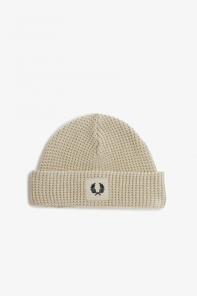 Oatmeal / Black Fred Perry Waffle Knit Accessories Beanie | SSGVO45955