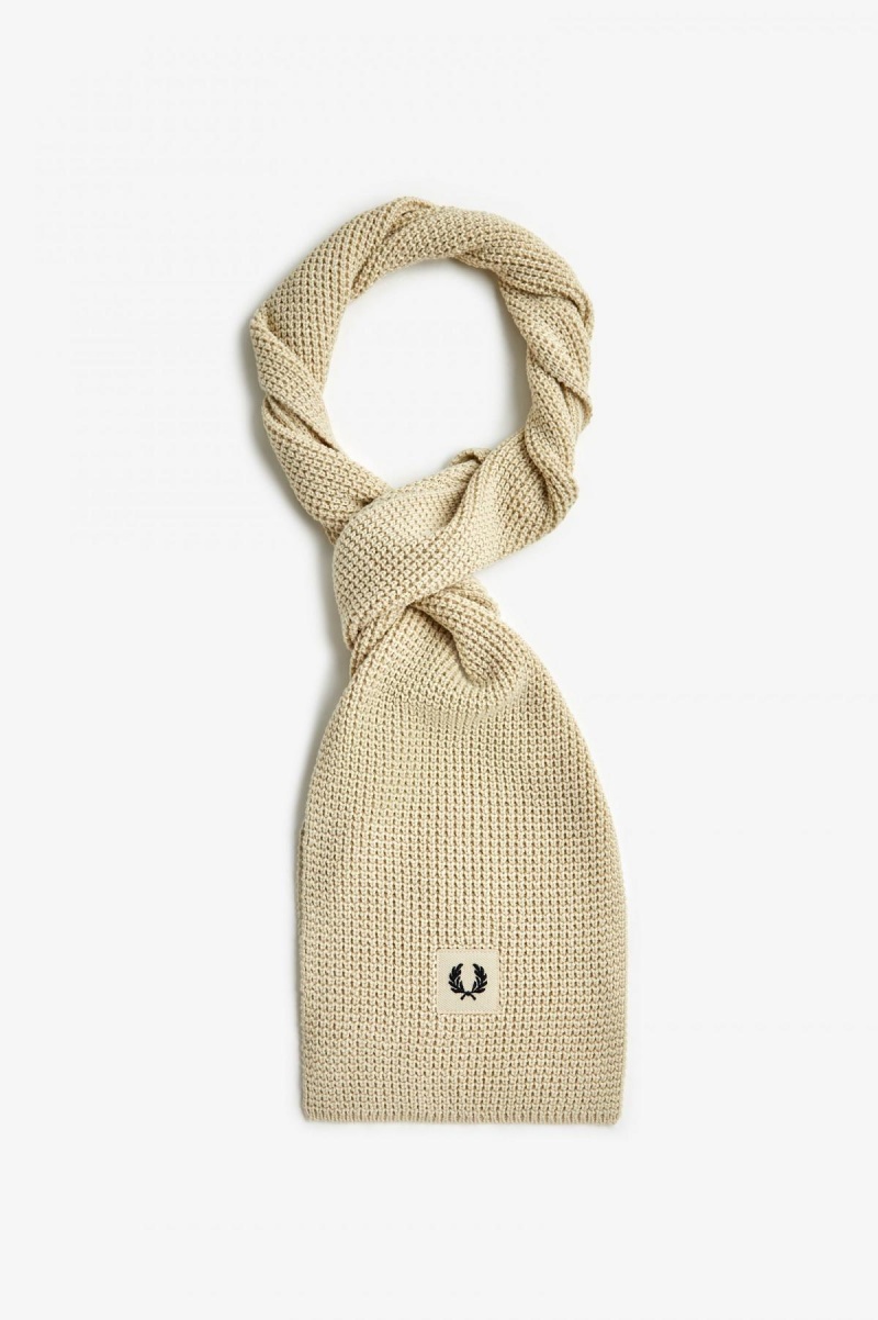 Oatmeal / Black Fred Perry Waffle Knit Ribbed Accessories Scarf | LSGTR58300