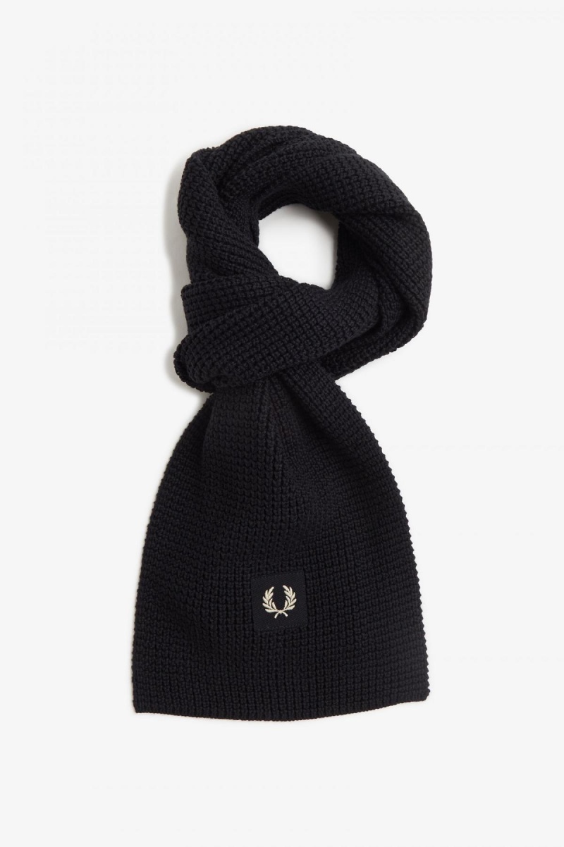 Oatmeal / Dark Caramel Fred Perry Waffle Knit Ribbed Accessories Scarf | SSGVO32429