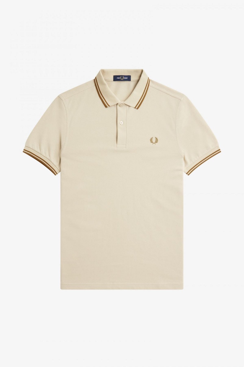 Oatmeal / Dark Caramel / Dark Caramel Fred Perry M3600 Men's Fred Perry Shirt | SGJKU48861