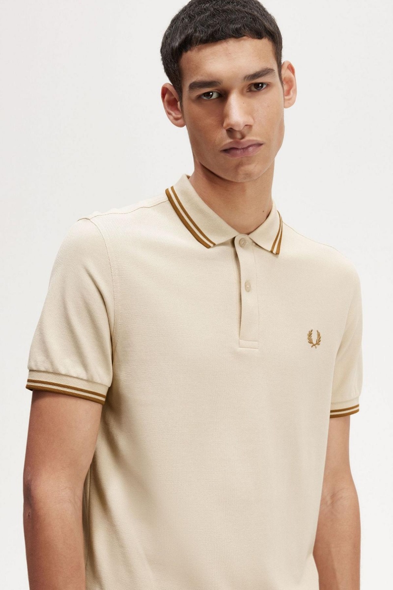 Oatmeal / Dark Caramel / Dark Caramel Fred Perry M3600 Men's Polo Shirts | SGNEJ22103