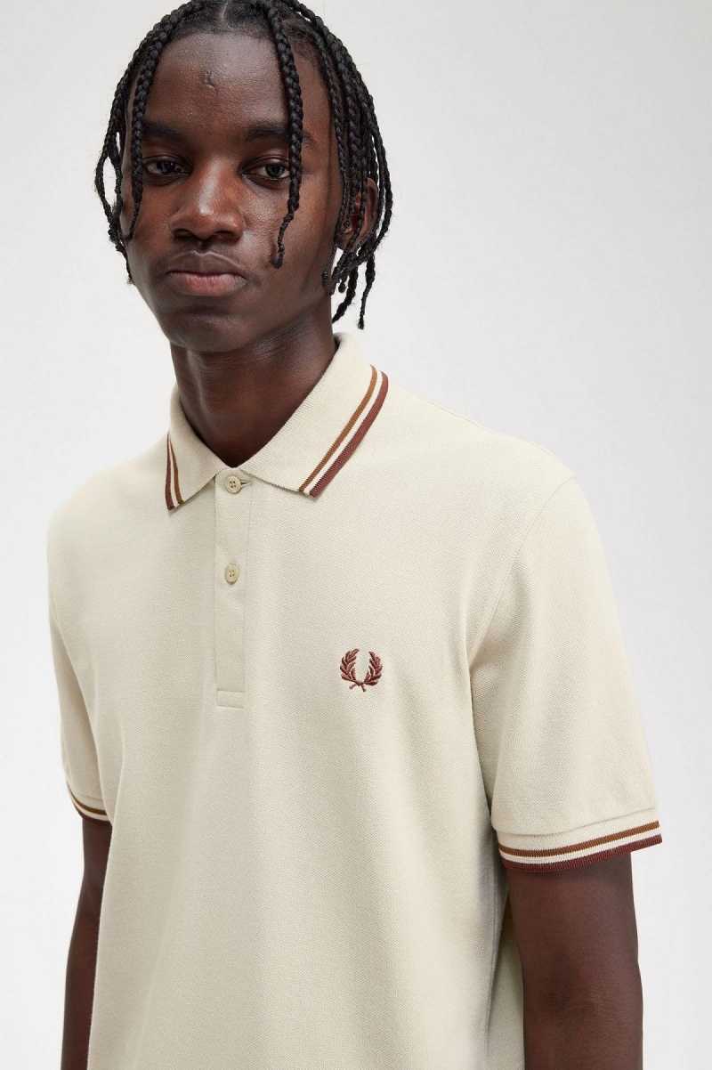 Oatmeal / Dark Caramel / Whisky Brown Fred Perry M12 Men's Polo Shirts | LSGTR79735