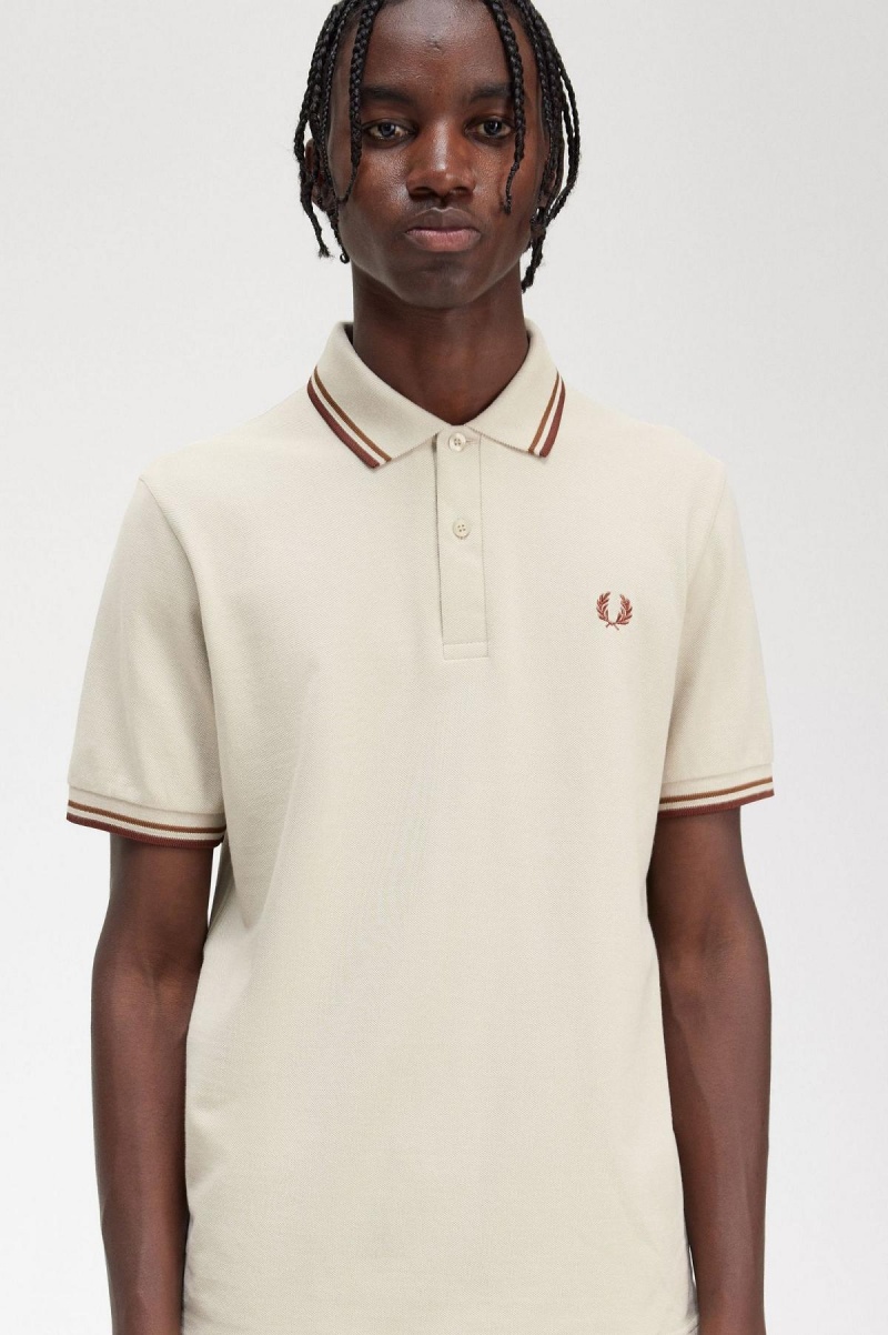 Oatmeal / Dark Caramel / Whisky Brown Fred Perry M12 Men's Polo Shirts | LSGTR79735